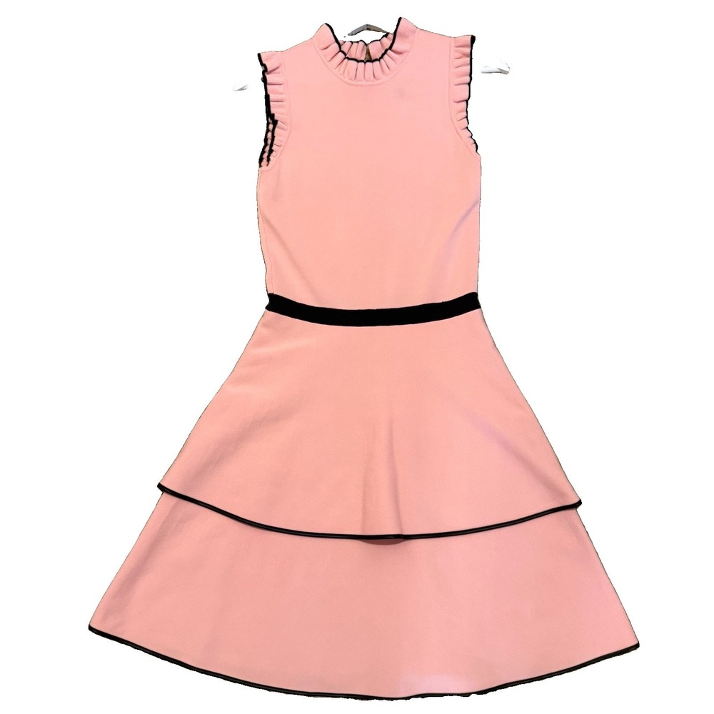 Parker Ryker Knit Ruffled Sleeveless Ballerina Pink Black Midi‎ Dress Sz M
